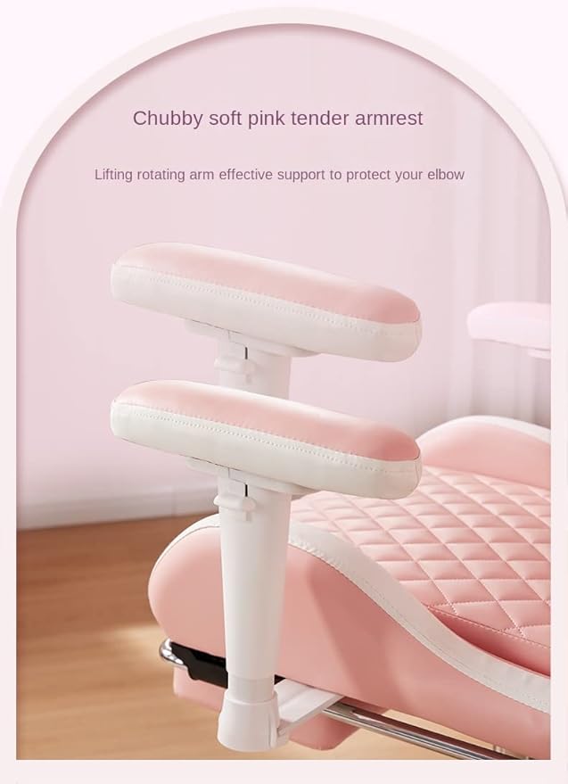 Adjustable Office Computer Chair with Armrest Chairs Pink Gaming Chair Girls Home Office Comfortable Game Swivel Gamer Computer(White Pedal)