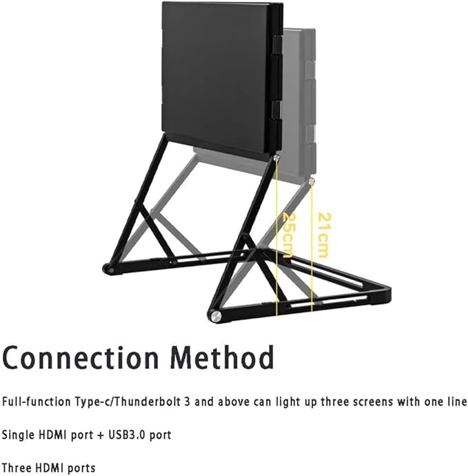 15.6”Laptop Tri-Fold Monitor 1080p Fhd Portable Laptop Screen Extender Type-C/HDMI/USB-C Plug-Play Triple Monitor with 360° Rotation Adjustable Viewing Angles Compatible with Windows and Macos (1pc)