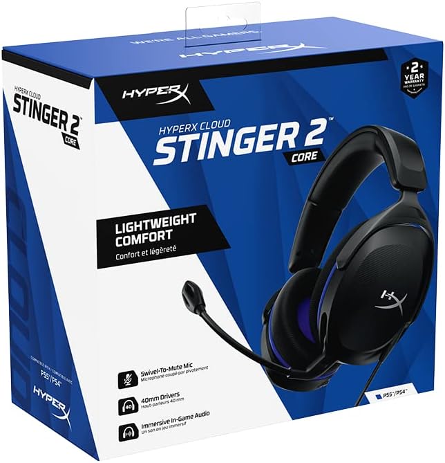 HyperX Cloud Stinger 2 Core - Gaming Headset for Playstation Lightweight Over-Ear Headset with mic Swivel-to-Mute Function 40mm Drivers - Black