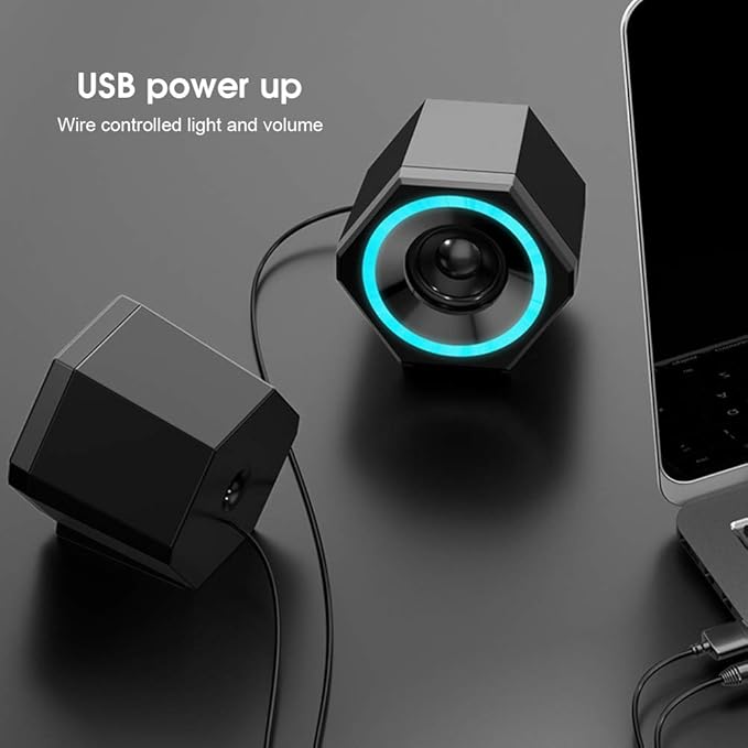 Mini Audio Speaker Mini Subwoofer for Desktop Laptops and Mobile Phones Laptop Desktop USB Wired Small Subwoofer with Ice Blue Light