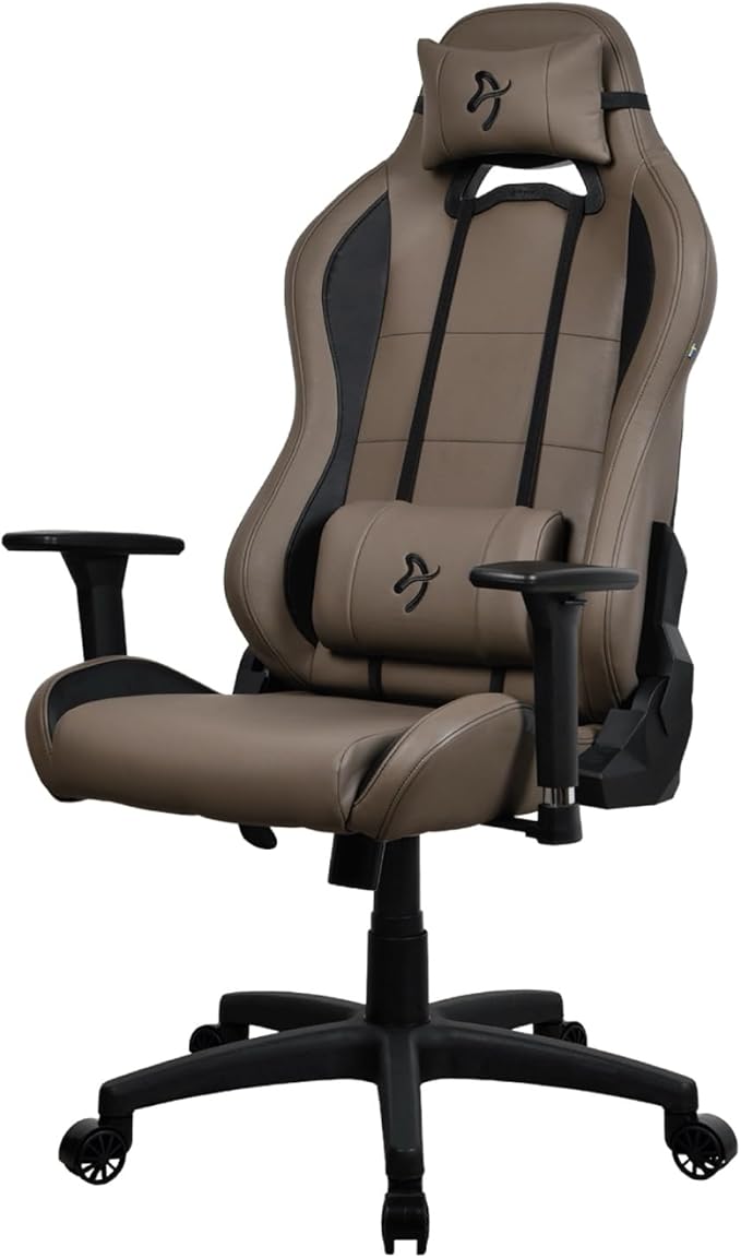 Arozzi Torretta Soft PU Leather Material Gaming Chair Durable Ergonomic Office Chair with Adjustable Height 3D Armrest &amp 2 Supportive Pillows (Brown)