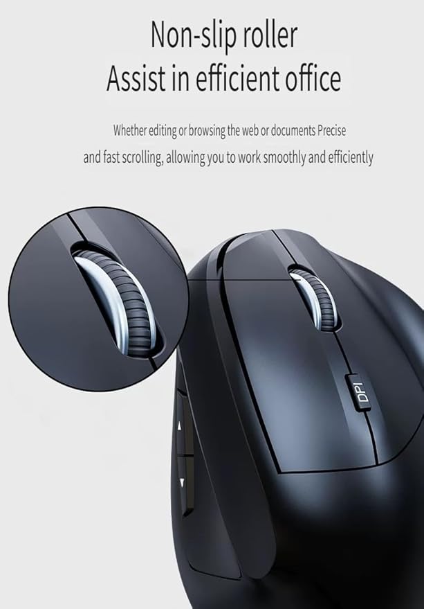Black Ergonomic Wireless Vertical Mouse - Rechargeable 3200DPI 6 Buttons for Wrist Pain &amp Carpal Tunnel Relief