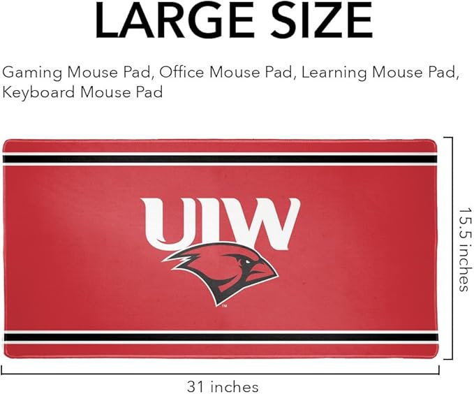 University of The Incarnate Word UIW Cardinals Primary Logo Stripes Large Gaming Mouse Pad Desk Mat with Stitched Edges Non-Slip Base for Gamer Home and Office 31.5 x 15.7