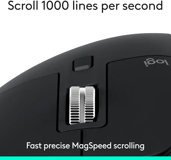 Logitech MX Master 3S - Performance Wireless Mouse with Ultra-Fast Scrolling Ergo 8K DPI Track on Glass Quiet Clicks Bluetooth Windows Linux Chrome Black