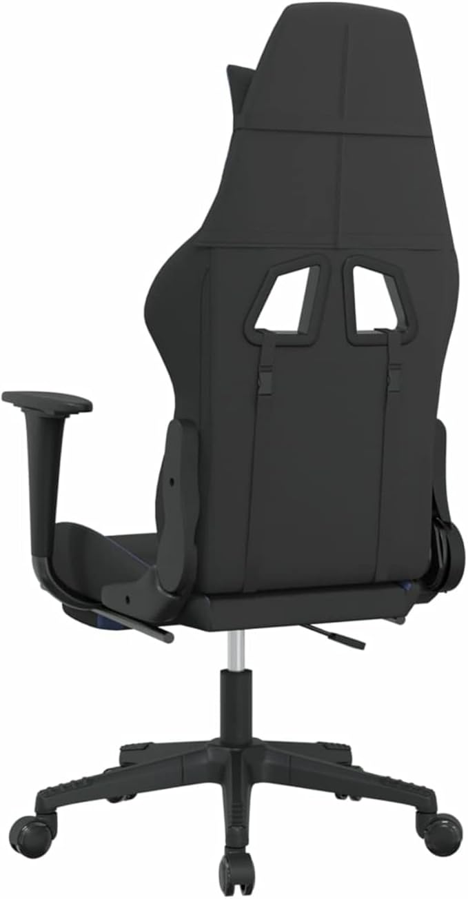 Gaming Chair with Footrest Adjustable Backrest and Height 360 Degree Swivel Rolling Castors Black and Blue Fabric for Home Office and Gaming