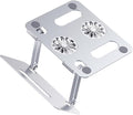 Adjustable Aluminum Alloy Laptop Cooling Stand with Dual Fans Quiet Ventilated Cooler Pad for Gaming and Office Notebooks Foldable Height-Adjustable Silver Cooling Rack