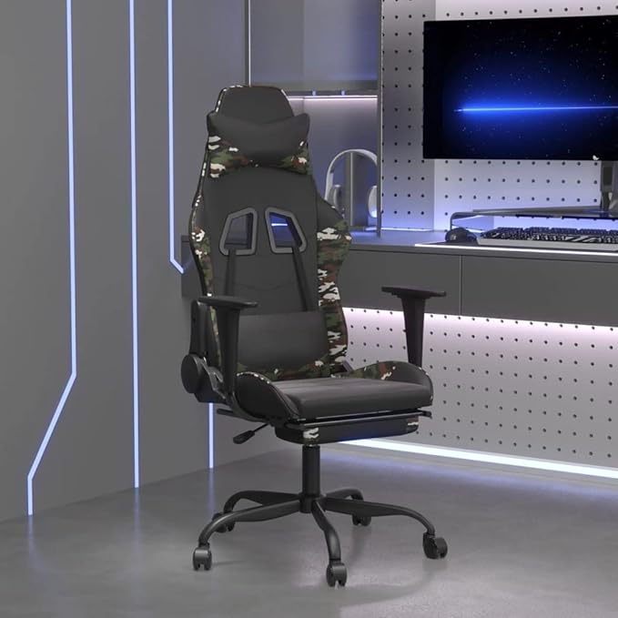 Gaming Chair with FootrestFaux Leather Computer Game ChairOffice ChairErgonomic Desk Chair PC Gaming Chair for Adults Teens(Black&ampCamouflage) -AA