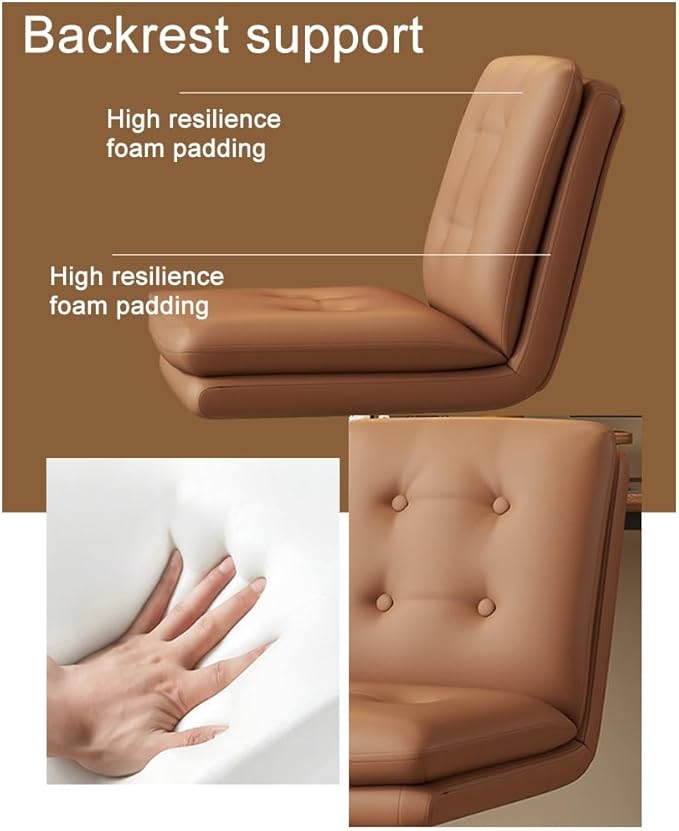 YCKEGEW Office Staff Chair Leather Upholstery Computer Chair Modern Study Chair with WheelsArmless Task Chair Adjustable Height Comfy Seating for Bedroom Office(Beige)