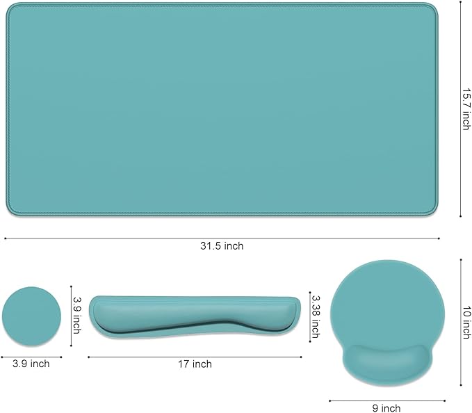 Dapesuom Large Gaming Mouse Pad Mouse Pads with Wrist Rest Wrist Support 4in1 Big XXL Desk Mat Desk Pad + Ergonomic Mousepad + Memory Foam Keyboard Mat Wrist Rest + Coaster Set for Computer Green