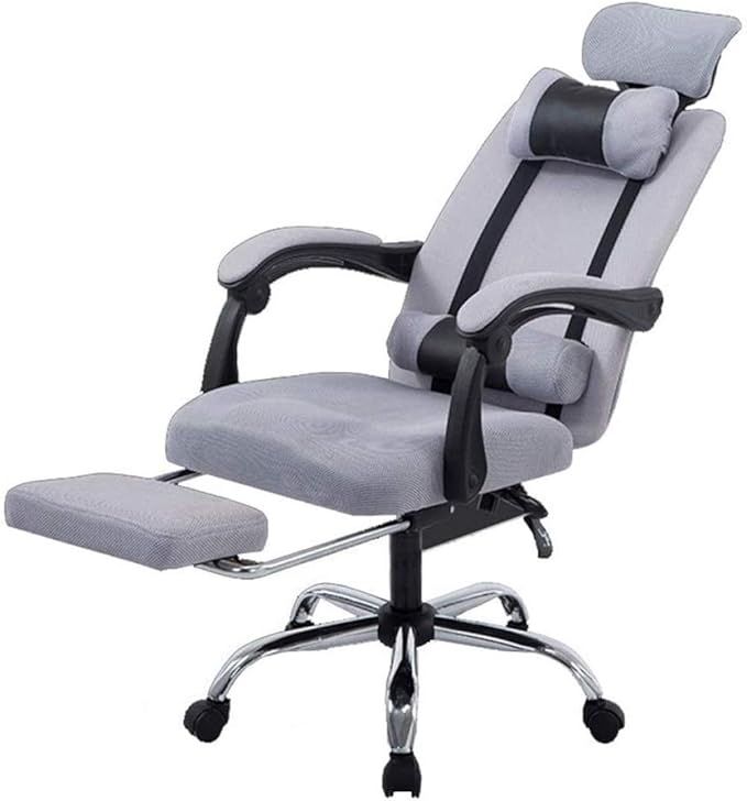 Reclining Computer Chair Home Computer Chair Mesh Office with Wheel Chair Game Gaming Chair Boss Chair Steel Foot Rotating Lift Armrest Boss Chair -Gray