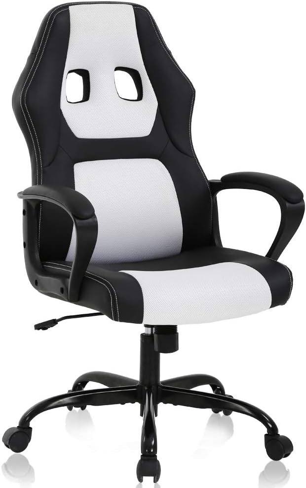 PC Gaming Chair Office Chair Ergonomic Desk Chair Racing Chair with Lumbar Support &amp Armrest PU Leather High Back Computer Chair Adjustable Height Swivel Executive Chairfor Adults HomeWhite