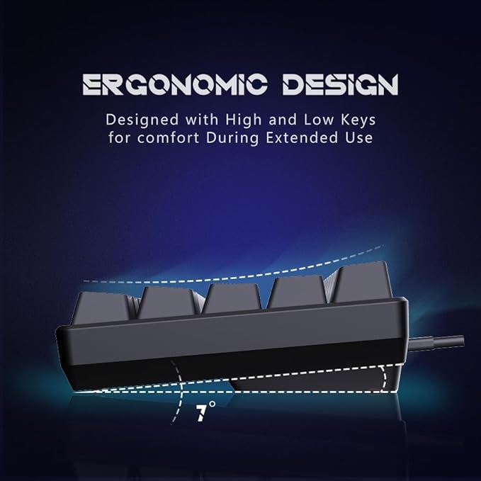 abucow 65% Mechanical Gaming KeyboardBlue Switch Wired Compact Keyboard with Blue Backlight Swappable Black Gray Keycaps for Windows/Mac