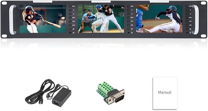 FEELWORLD T51 Plus 2RU Triple 5.5 Inch SDI Rack Mount Broadcast Monitor LCD 1920x1080 3G SDI HDMI AV Input and Output