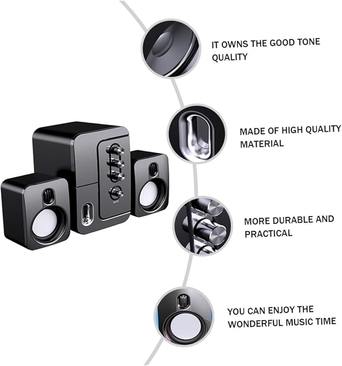 USB Computer Laptop Desktop Speaker 3D Surround Sound Portable Loudspeaker with Deep Bass Compact Black Speaker for Home and Office Use