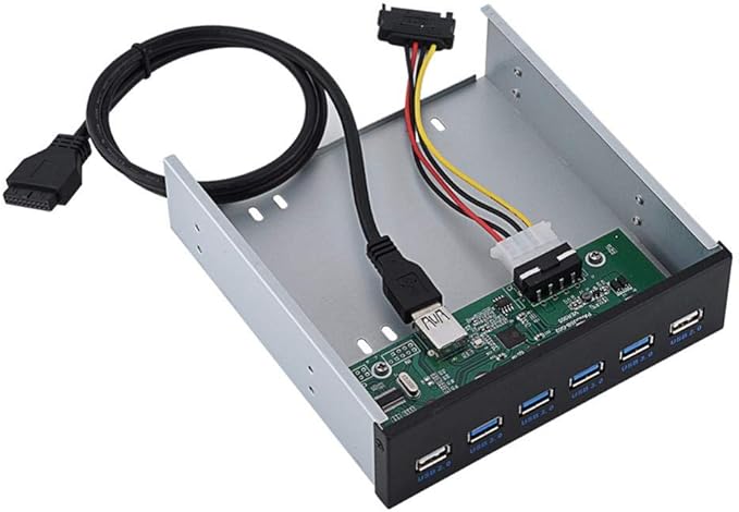 ASHATA 19 pin to 4 USB3.0 + 2 USB2.0 6 Interface Metal Front Panel USB Hub Audio Front Panel High Speed Data  Black