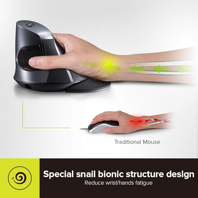 DELUX Ergonomic Vertical Mouse Wireless Rechargeable Vertical Mouse Bluetooth/2.4G Dual Mode Slient Click Removable Wrist Rest 800/1200/1600DPI Levels 6 Buttons for Laptop/PC (M618G DB-Black)