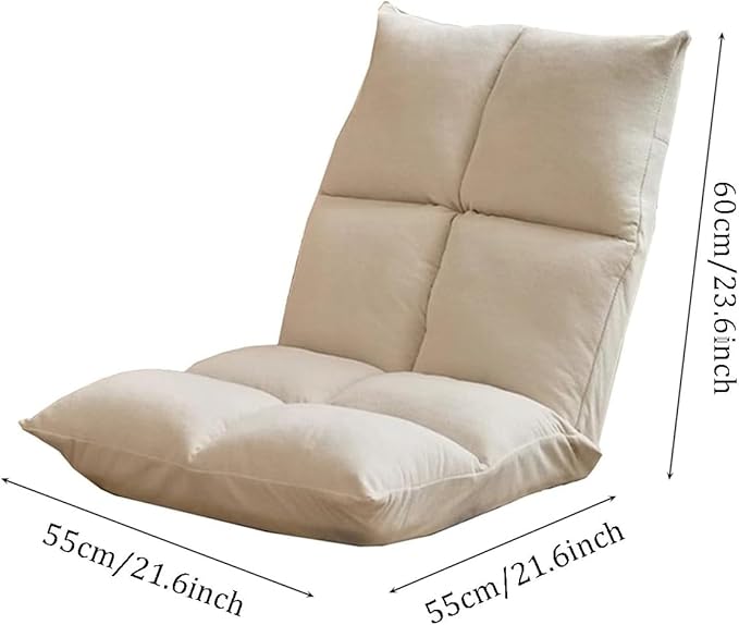 ELEFOCUS Floor Chair with Back Support Adjustable Folding Floor Gaming Chair Chaise Lounge Indoor with 6 Position Adjustment(Beige)