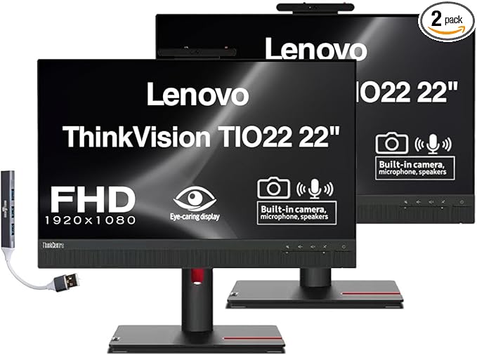 Lenovo ThinkVision TIO22 22 FHD IPS Monitor with 4ms Response Time Anti-Glare VESA Mount (100 x 100mm) Adjustable Height Tilt Swivel Pivot HDMI &amp Dockztorm USB Port Expander(12N8GAR1UZ) 2