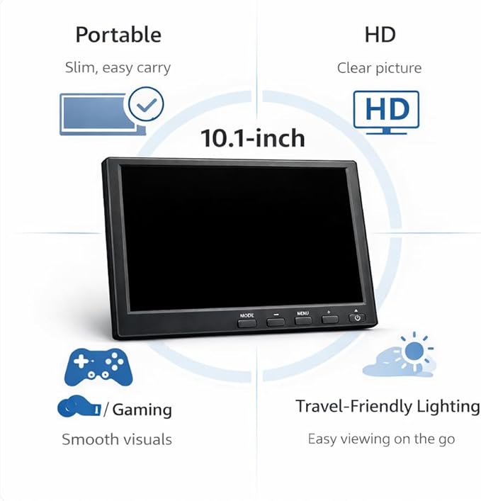 Cocar 10.1 Inch Portable Gaming Monitor 1280x800 HD IPS Screen with HDMI VGA AV USB Inputs MP5 Media Player Built-in Speaker 60Hz Compatible with PS4 Xbox PC and Car Backup System