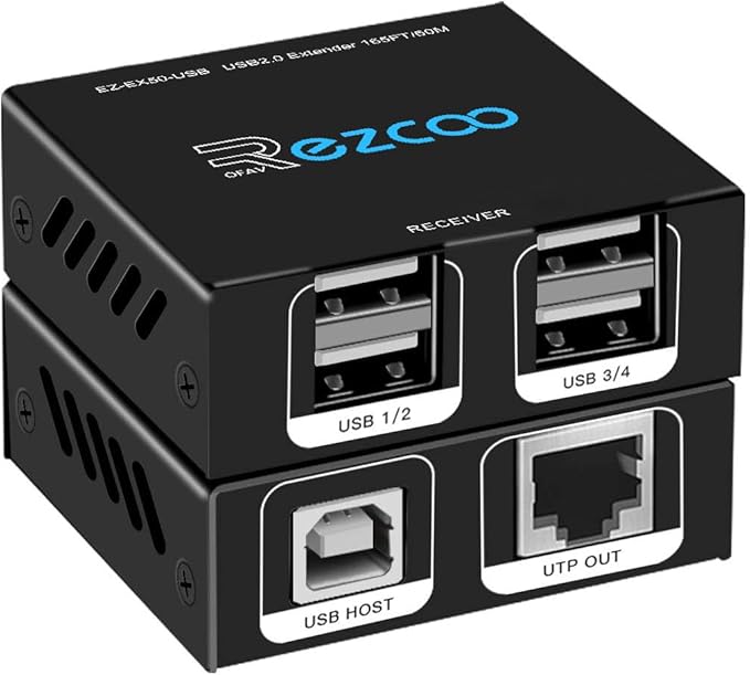 USB Extender 165ft 50m 4-Port USB2.0 HUB by Cat5e Cat6 -Two Webcam Work SyncPlug &amp Play for Camera Storage Hard Drive PC WindowsMacOSAndroid1.5m USB Cable 5V Power U SB Over Ethernet