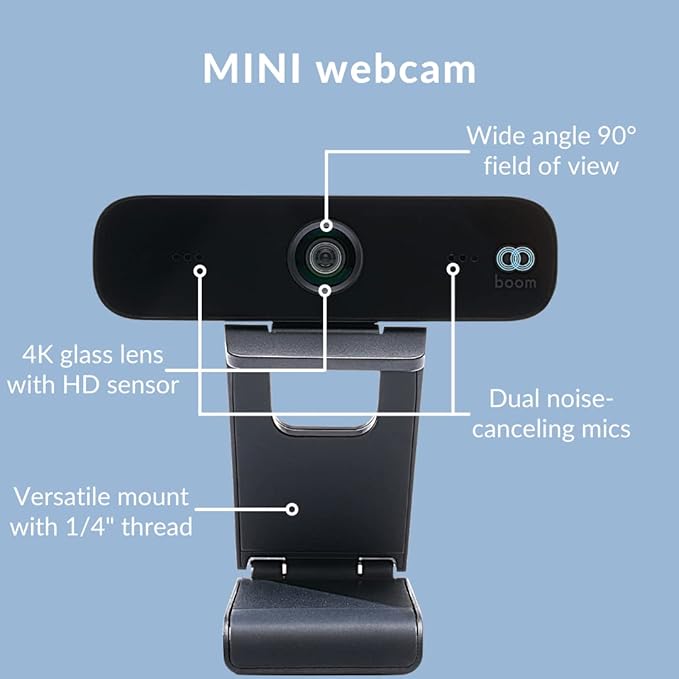 Boom Work from Home Kit | MINI 1080p Webcam (90° Wide Angle Advanced Focus Low Light USB Plug &amp Play) + Giro Speakerphone (360° Mic Full-Duplex HD Audio Bluetooth/USB) for Zoom/Teams