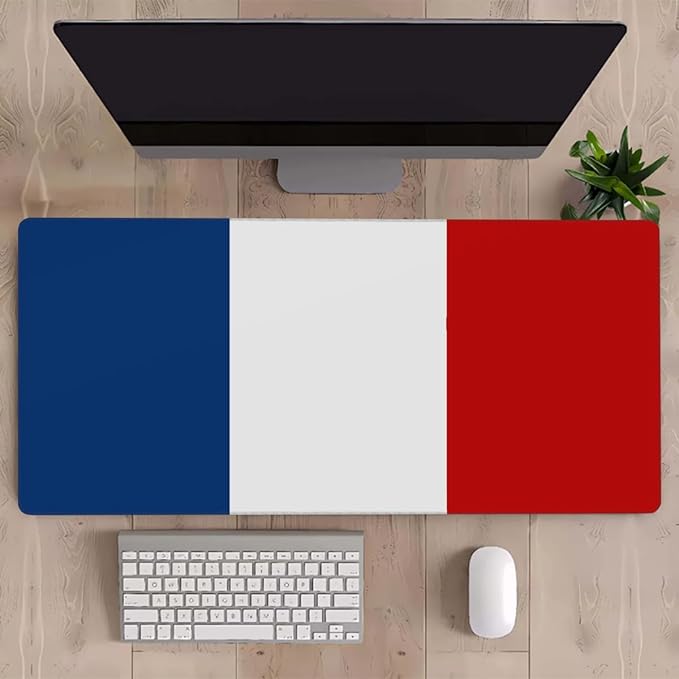 French Flag Large Mouse Pad Gaming Mousepad Desk Mat for Desktop Computer Keyboard Waterproof Mouse Mat Desk Pad with Non-Slip Base for Game School Office Home 35.4 x 15.7