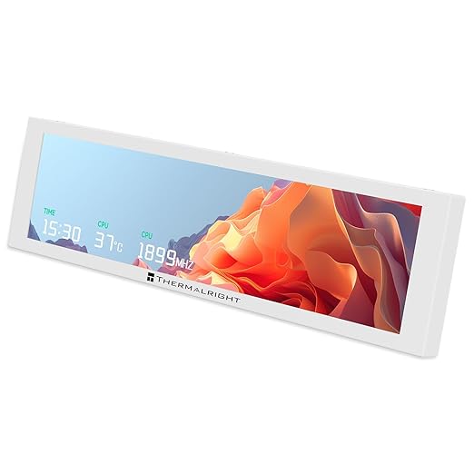 Trofeo Vision 9.16 LCD Real-Time PC Monitoring Screen 1920×480 Case Display USB Type-C Single Cable Hardware Stats and GIF Display for Desktop PC (White)