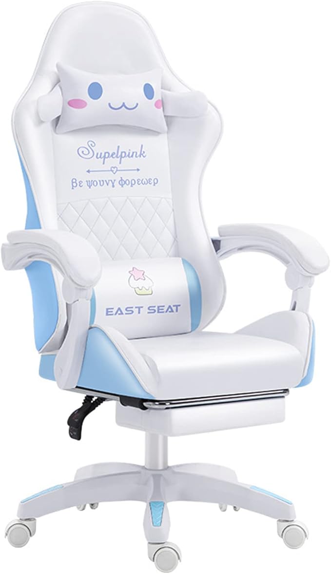 Gaming Chairs for Adults Gamer Chair with Footrest and Lumbar Support Height Adjustable 360°-Swivel Seat and Headrest and for Office Gaming Girl (Whitefootrest)