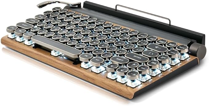 7KEYS Typewriter Keyboard Wireless Retro Style Vintage Classical Mechanical Keyboard with Bluetooth for IPAD PC/Laptop Mac/Phone (Wood)