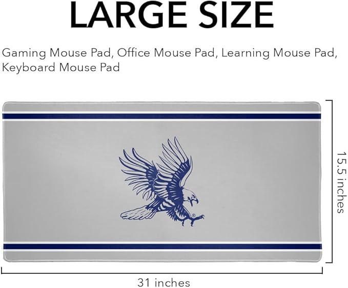 Dickinson State University Blue Hawks Primary Logo Stripes Large Gaming Mouse Pad Desk Mat with Stitched Edges Non-Slip Base for Gamer Home and Office 31.5 x 15.7