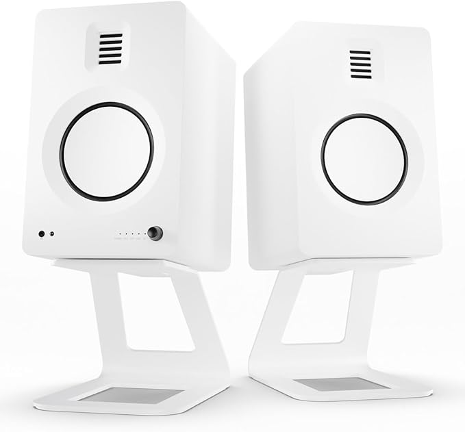 Kanto TUK Premium Powered Speakers with SE6 Elevated Desktop Speaker Stands (White)