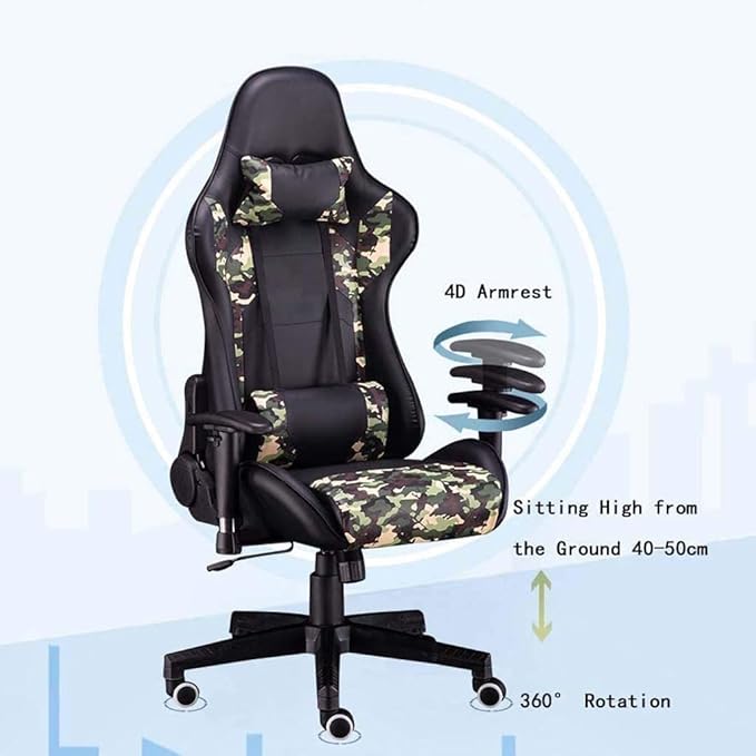 Gaming Chair Office Chair High Back Computer Chair Leather Desk Chair Racing Executive Ergonomic Adjustable Swivel Task Chairwith Headrest and Lumbar Support(B)