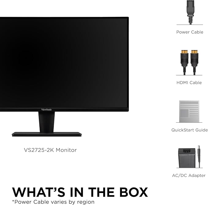 ViewSonic VS2725-2K 27 Inch QHD 1440p Monitor with 100Hz HDMI DisplayPort and Variable Refresh Rate for Home and Office