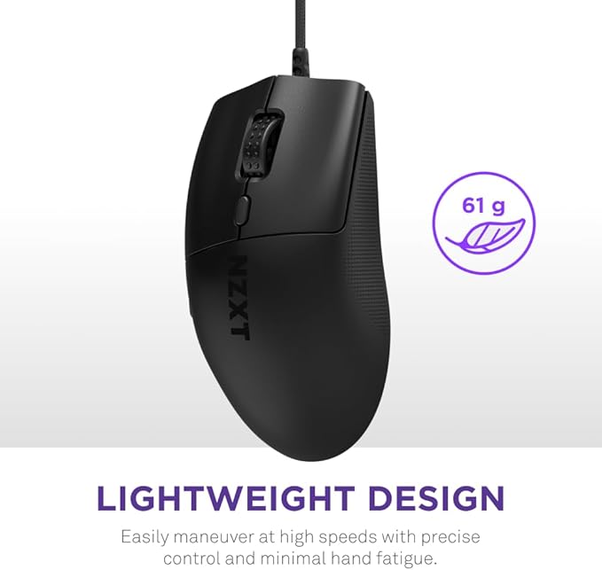 NZXT Lift 2 Ergo Lightweight Ergonomic Wired Gaming Mouse Lightweight 61 g Design 8K Polling Rate Optical Switches 26K DPI Optical Sensor 100% PTFE Feet Black