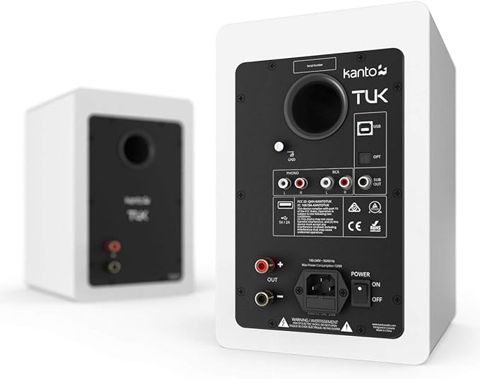 Kanto TUK Premium Powered Speakers with SE6 Elevated Desktop Speaker Stands (White)