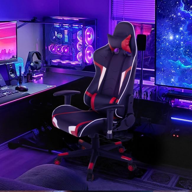 Gaming Chair with Electric Lumbar Massage 330lb Load 90°–180° Recline Range 360° Swivel Height-Adjustable Seat 5-Claw Stability Base Premium Faux Leather 5 Color Variants