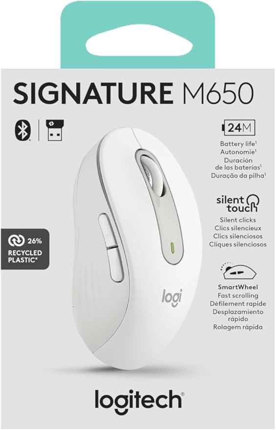 Logitech Signature M650 Wireless Mouse - for Small to Medium Sized Hands 2-Year Battery Silent Clicks Customizable Side Buttons Bluetooth for PC/Mac/Multi-Device/Chromebook - Off White