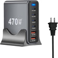 470W USB C Fast Charger Block 6 Ports GaN III USB Chagring Station Dual 140W PD PPS HUB for Multiple Devices Laptop Adapter Compatible with MacBook Pro/Air iPad iPhone Pro Max Galaxy Dell HP