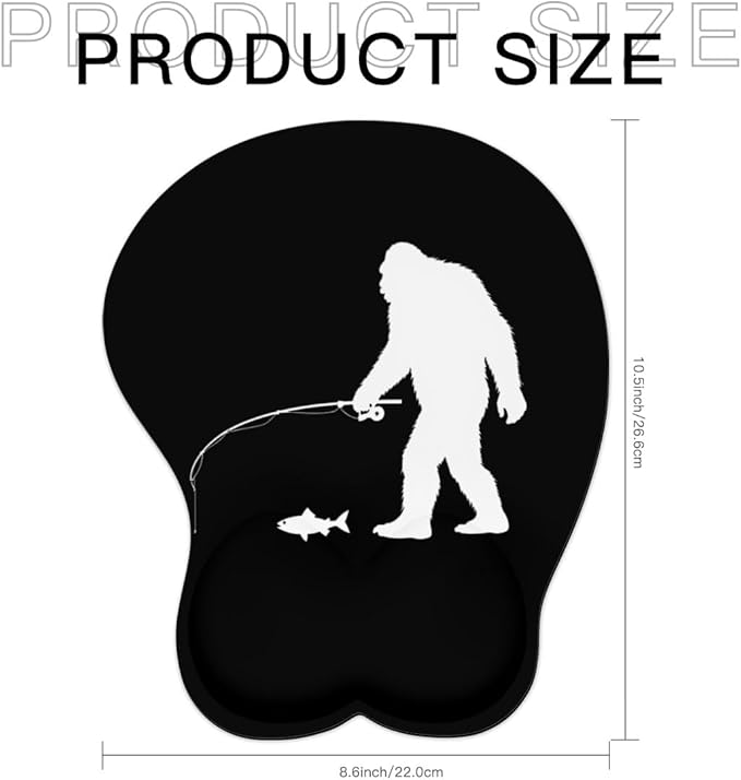 Mousepad Bigfoot Fishing Fish Sasquatch Ergonomic Wrist Support Non-Slip Base Mouse Mat with Wrist Rest Computer Mousemat for Desk Work Accessories Pad