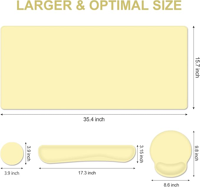 4 PCS Mouse Pad Desk Mat Protector Keyboard Wrist Rest + Comfortable Mouse Pad with Wrist Rest +Coaster Large Gaming Mousepad for Computer Laptop 35.4 X 15.7 XXL Deskpad for Office Home I Yellow