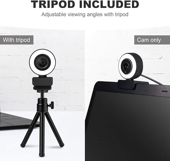 PC Webcam for Streaming HD 1080P PA552 USB Pro Computer Web Camera Video Cam for Mac Windows Laptop Conferencing Gaming Webcam with Touch Screen Ring Light &amp Microphone &amp Tripod