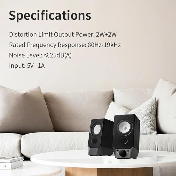 JSEIAJB Computer Speakers with V5.3 AUX Input 2W+2W Output Power Strong Bass USB-A for PC Tablet Laptop