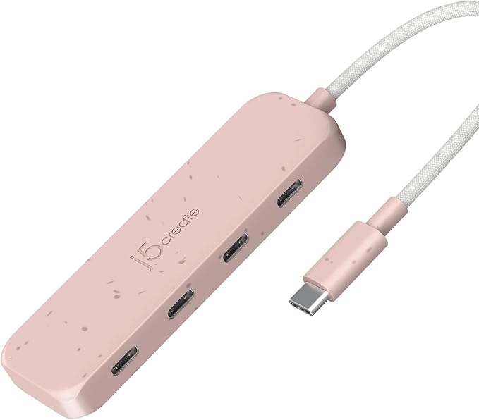 j5create 4-in-1 Pink USB-C to 4-Port Type-C Hub(Eco-Friendly) Hub with Four 10 Gbps Type-C Ports | Compatible with MacBook Pro MacBook Air iPad Mac mini and More Type C Devices and More(JCH345ER)