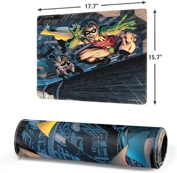 Skinit Medium Gaming Mouse Pad - Officially Licensed Batman and Robin Design with Stitched Edges Waterproof Non-Slip Rubber Base Desk Mat for Keyboard &amp Mouse 17.7 x 15.75 inches