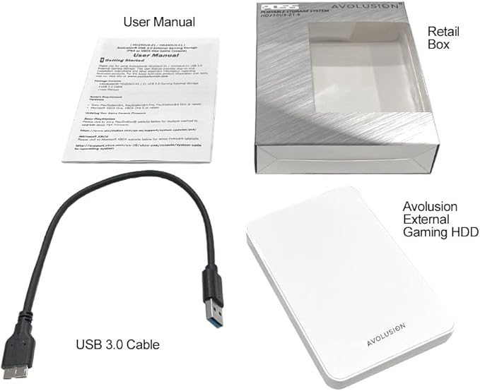 Avolusion Z1-S 500GB USB 3.0 Portable External Gaming Hard Drive - White (for PS4 Pre-Formatted) - 2 Year Warranty (Renewed)