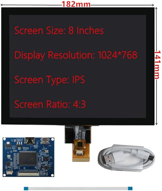8 Inch IPS LCD Display Kit 1024x768 4:3 Portable Monitor with Capacitive Touch Screen&ampMini-HDMI Driver Board5V Powered–for PC Extended ScreenOrange PiDevelopment BoardsGaming ConsolesDIY Proj