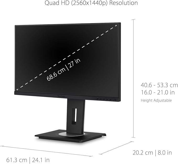 ViewSonic VG2756A-2K 27 Inch IPS 1440p Docking Monitor with 100W USB C Ethernet RJ45 HDMI Display Port and 40 Degree Tilt Ergonomics Daisy Chain for Home and OfficeBlack