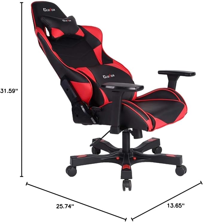 Clutch Chairz Crank Series Gaming Chair - Premium Ergonomic Design Lumbar and Head Support Pillows - Black/Red