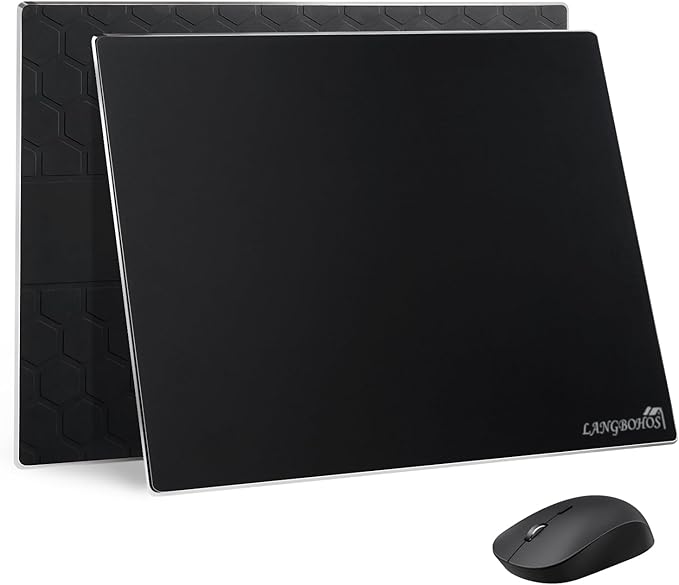 Extra-Large Glass Mouse Pad (Black-19.7 * 16'') Micro Etched Surface and Whole Silicone BaseGaming Mouse Pad Improved Precision and SpeedDurable Easy to Clean