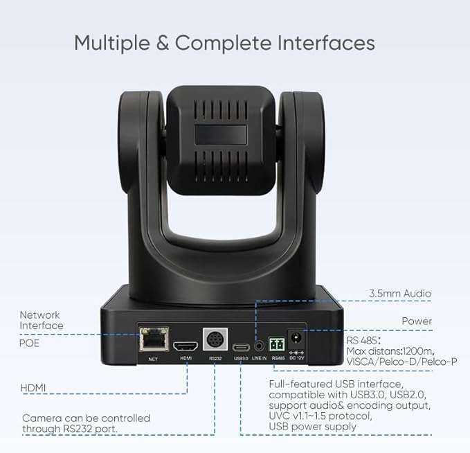 SMTAV NDI PTZ Camera 12x Optical Zoom and 16x Digital Zoomhigh-Speed PTZ HDMi USB3.0 Network OutputNDI Support Full HD Video Conference Cameras